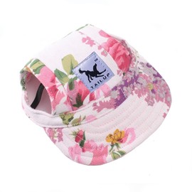 Leconpet Baseball Caps Hats with Neck Strap Adjustable Comfortable Ear Holes for Small Medium and Large Dogs in Outdoor Sun Protection (M, Colour Flower)