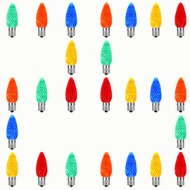 AIDDOMM 25 Pack C9 LED Replacement Lights Bulbs Christmas, Multicolor LED Christmas Lights Bulbs Replacement, E17 Replacement Christmas Lights Bulbs Outdoor, Dimmable Faceted Bulbs, Holiday Decoration