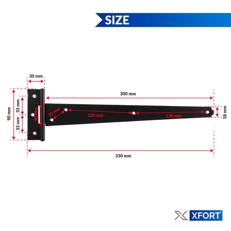 XFORT® 2 Pack 300 mm T-Hinge Black Japanned, Metal Tee