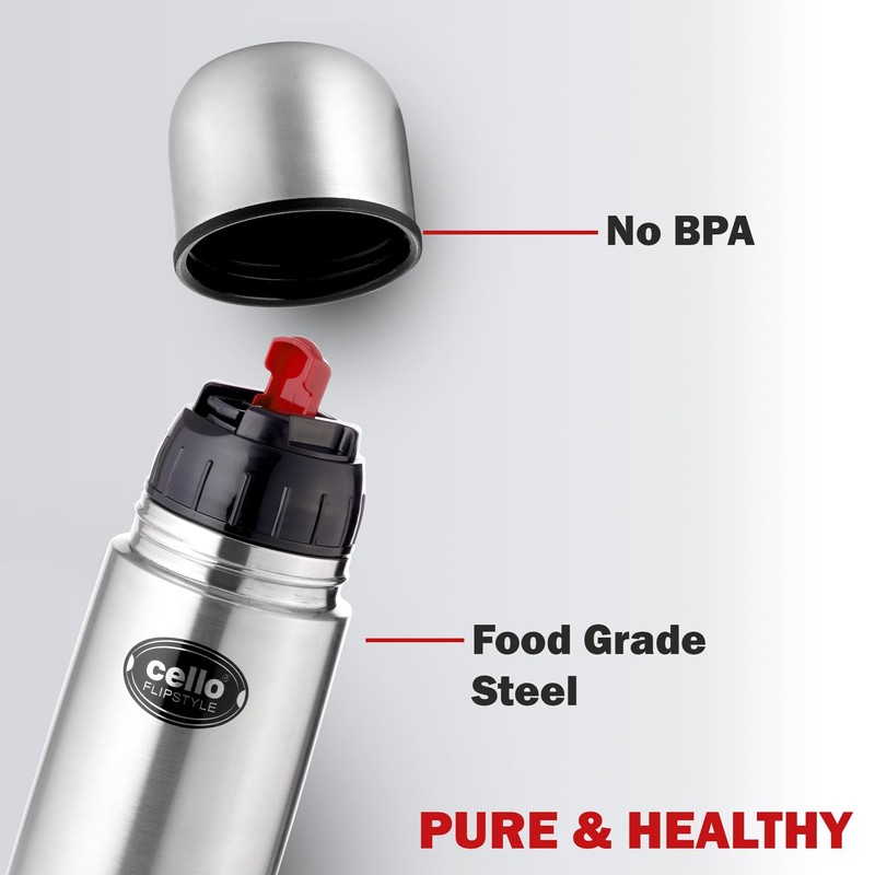Cello Flipstyle Stainless Steel Vacuum Insulated Flask with Flip Lid