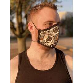 HARD EDGE DESIGN Four Layer Protective Cloth Face Mask - Ear Saver Behind the Head Elastic - Made in USA - Black Cat Tarot, New Cut