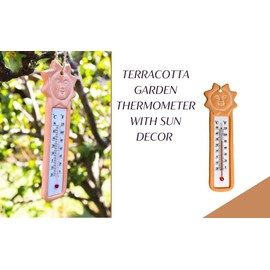 Terracotta Garden Thermometer with Sun Decor - Accurate Temperature Readings, Stylish Design, Durable & Easy to Hang for Outdoor/Indoor Use in Wall, Garden, Conservatory, and Home