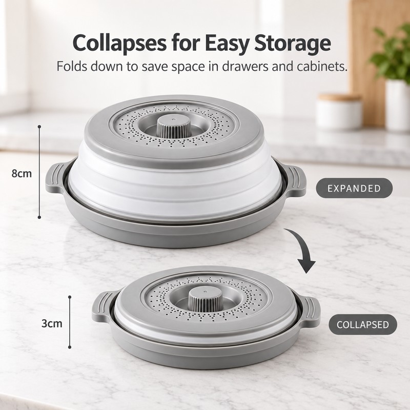 Collapsible Microwave Splatter Cover for Plates & Bowls – Foldable