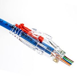 NTW Gold Plated Lockable CAT6 RJ45 Pass Through Connectors (10 Pack), EZ to Crimp Modular Plug with Boots for Solid or Stranded UTP 23/24 AWG Cable