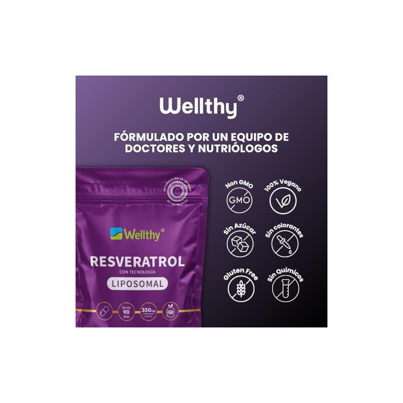 Wellthy Resveratrol Liposomal 90 Cápsulas. Entrega Optimizada, La Mas Alta
