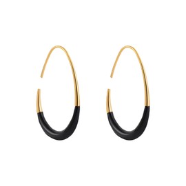 Bi&Yamigeo Teardrop Open Hoop Earrings for Women 14K Gold Plated Enamel Coating Oval Pull Through Tear Water Drop Dangle Earring,Large Lightweight Threader Waterdrop Jewelry(Black)