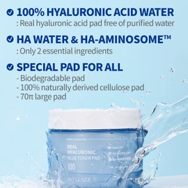 WELLAGE Real Hyaluronic Blue Toner Pad – Korean Skincare Zero Pore Facial Pads 70 Sheets, Hyaluronic Water Jojoba, Quick Soothing & Moisturizing - Hypoallergenic Exfoliating for Skin Smooth