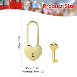 PATIKIL 3.9 Inch Love Locks Heart Padlock with Key Set, Single Heart Couple Wishing Lock Love Padlock for Lover Bridge Anniversary Diary Book Card Box, Gold Tone