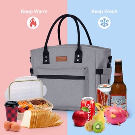 Insulated Lunch Bag for Women Men,Adult Lunch Box for Women with Adjustable Shoulder Strap,Portable Large Lunch Tote Bag for Office Work Picnic Beach,Reusable Lunch Cooler Bag