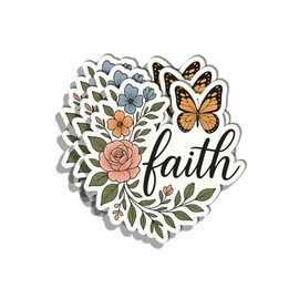 (3pcs) Faith Floral Butterfly Sticker – Inspirational Word Vinyl Decal for Laptop, Water Bottle, Notebook, Scrapbook – Aesthetic Waterproof Motivational Sticker