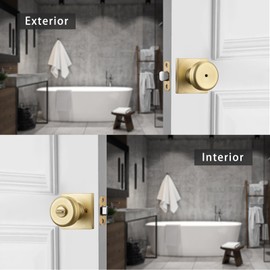 NCSEN Gold Interior Door Knobs for Bathroom & Bedroom, Pismo Doorknob Turn Lock with Square Rosette, Satin Brass Heavy Duty Door Knob with Lock