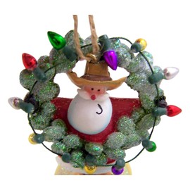 Cast Resin Santa Claus with Wreath and Christmas Lights Hanging Christmas Tree Ornament, 3 1/4 Inch