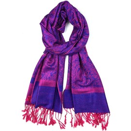 PASKMLNA Paisley Jacquard Pashmina Chal Wrap Estola de bufanda, Royalblue-hotpink 018-10, L