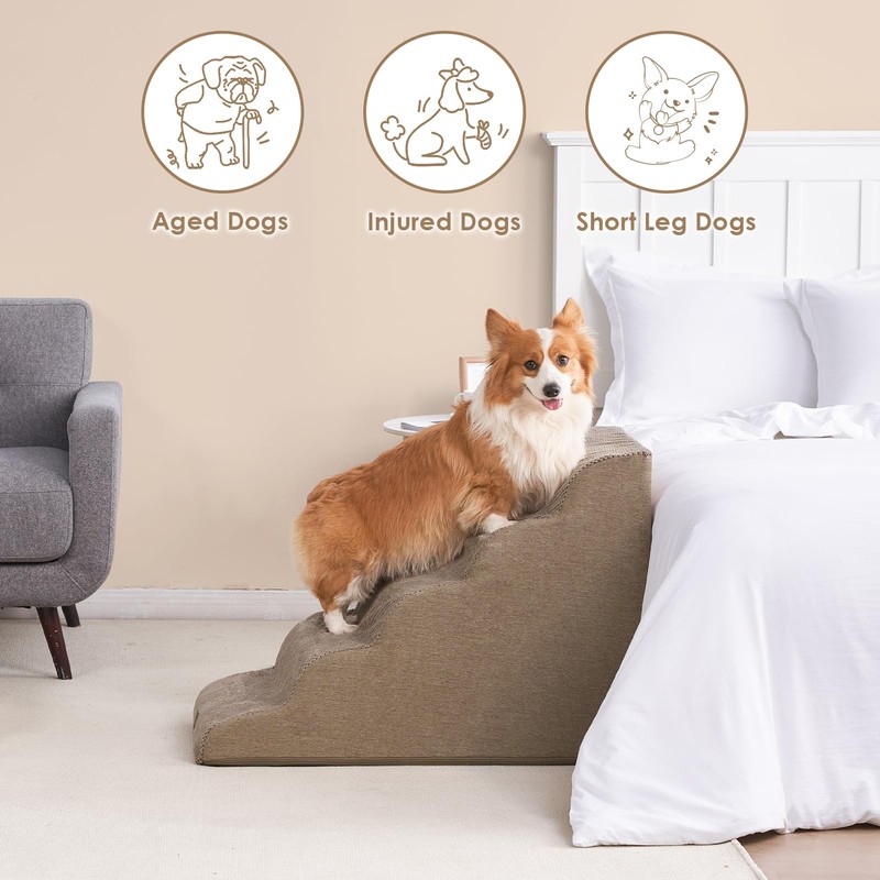 EHEYCIGA Curved Dog Stairs Ramp for High Beds, 5-Step Extra