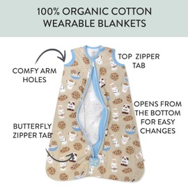 HonestBaby Zip Front Wearable Blanket 100% Organic Cotton for Infant Baby Boys, Girls, Milk N Cookies, Medium