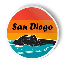 Squiddy San Diego Surf Ocean Beach Round - Vinyl Sticker for Car, Laptop, Notebook (4" Wide)
