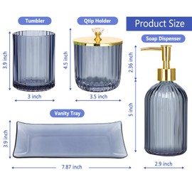 Haturi Bathroom Accessories Set, 4 Pcs Blue Glass Bathroom Accessories Sets Complete w/Lotion Soap Dispenser, Toothbrush Holder, Apothecary Jar, Vanity Tray, Bathroom Decor, Gift for Home Apartment