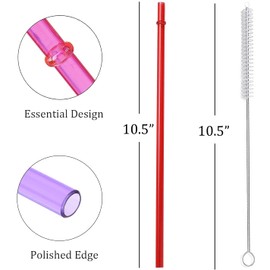 ALINK 10.5 in Long Rainbow Colored Reusable Tritan Plastic Replacement Straws for 20 OZ 30 OZ Tumblers, Set of 10 with Cleaning Brush