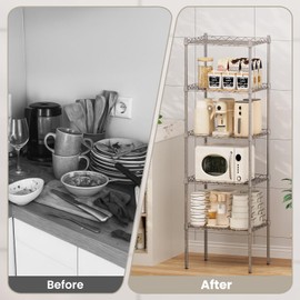 FUXRYTH 5 Tier Shelves, 16.9"x 13"x 53.9" Utility Rack Shelf, Metal Storage Shelving, Adjustable Wire Shelving Units, Heavy Duty Storage Organizer for Garage Laundry Office, Silver