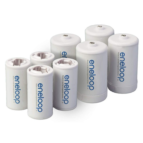 Panasonic K-KJBS1/2E8A eneloop C Size Battery Adapters for Use with Ni-MH Rechargeable AA Battery Cells, 8 Pack