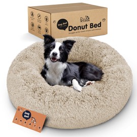 Petloox Donut Dog Bed - Premium Comfort for Anxiety Relief - Fluffy & Calming Design with Ultra-Plush Support | Cozy Round Dog Bed with Super Soft Circle Style (Size M Beige)