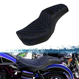 One-Piece Driver Passenger Seat Motorcycle Two-Up Seat Fit for Harley Dyna Super Glide Street Bob Wide Glide Fat Bob Low Rider Switchback 2006-2017 (Blue Stitching)