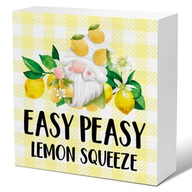 Lemon Decor - Summer Lemon Gnome Decorations Lemonade Wooden Decorative Sign Rustic Home Kitchen Decor 5 x 5 Inches