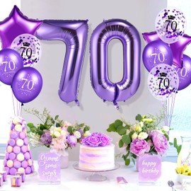 70th Birthday Balloons Decorations 40 Inch Large Number 70 Birthday Balloons Star Balloons Purple Happy 70th Birthday Confetti Latex Balloons for Women Men 70th Birthday Anniversary Party Supplies