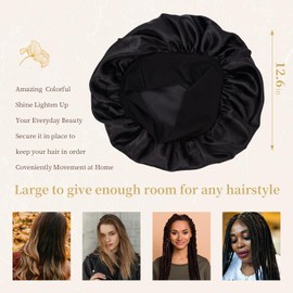 Taowave Silk Bonnet for Sleeping Women, Upgraded Version in 2025 Bonnets for Sleeping,Satin Bonnets for Curly Hair,Silk Hair Bonnet for Sleeping (Black)