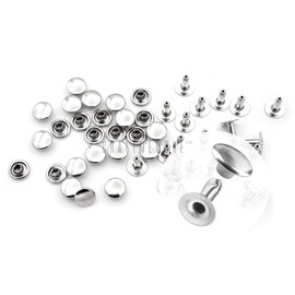 CRAFTMEMORE - Juego de 200 remaches de cuero de varios tamaños de una sola tapa de remaches rápidos de metal, tapas redondas para bolso, cinturón, cartera, cuero, manualidades (plata, 5 mm)