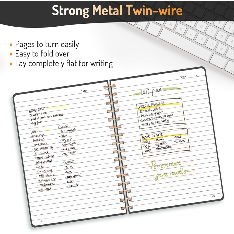 Forvencer Lined Spiral Journal Notebook with 300 Numbered Pages, A5