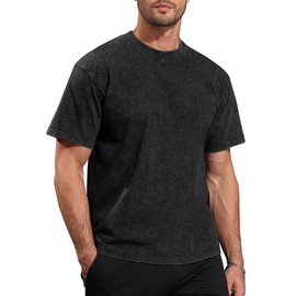 Mens Acid Wash T-Shirt Oversized Unisex Cotton Vintage Tees Short Sleeves Casual Shirt for Men Black