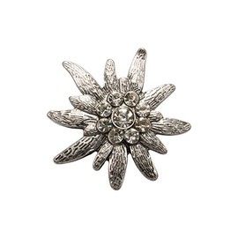 Alpenflüstern Lapel Pin Rhinestone Edelweiss Large Antique Silver Colours API080, Gemstone, Without Stone
