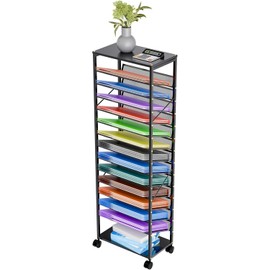 Ekisemio 15 Tier Rolling File Cart, Sturdy and Durable Desk File Organizer with Metal Mesh Letter Tray, Heavy-Duty Rolling Clutter Cart for Office, Home, School, Black