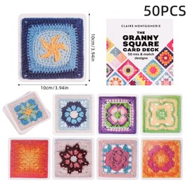 FRUHLING Pack of 50 Granny Square Crochet Cards Colourful Mixes and Matches with Great Patterns and Super Description
