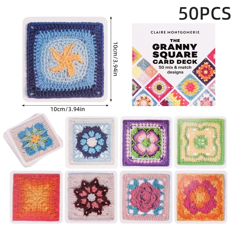 FRUHLING Pack of 50 Granny Square Crochet Cards Colourful Mixes