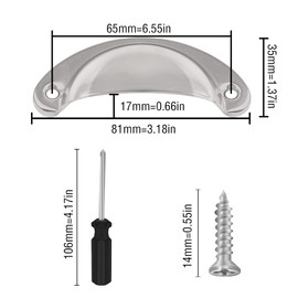 Vandicka 12 Pcs Silver Half Moon Shell Cup Pull Handles for Cabinet Cupboard Door Dresser Wardrobe Drawer with Screws & Screwdriver, 65mm Hole Centre, Polished Nickel