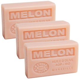 Label Provence Nature Savon de Marseille – Pflegende französische Seife aus reinem Bio-Olivenöl und Sheabutter – Melonenduft – 125 g Riegel – 3er-Set