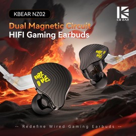 KBEAR NZ02 in Ear Monitor Wired Headphones, PU + PET Dual Magnetic Circuit Wired Gaming Earbuds, 3D Sound iems for Gaming IEM Earbuds for Musicians/Game/Voice Calls, Non-Detachable (Black, No Mic)