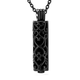 Cremation Jewelry for Ashes with Hollow Cylinder Vial Pendant Keepsake Memorial Urn Necklace Holder Ashes for Women Men (Black)