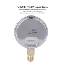 Pressure Gauge Water 1/4BSP Y60 High Accuracy Oil Filled Pressure Gauge 0-25 Bar 0-400 PSI for Machines Petroleum Chemical Industry
