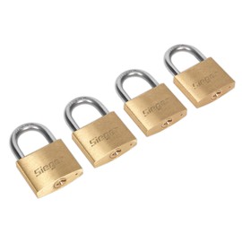 Sealey S0992 Key Alike Brass Body Padlock with Brass Cylinder, 40mm, Gold, Pack of 4