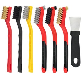 6 Pcs Wire Brush Set , Stainless Steel/Brass/Nylon/Bristle Brushes for Cleaning Rust, Metal with Heavy Duty Curved Handle Grip Dirt Scrubbing Light Brass Industrial Derusting/Nylon/Brass/Stainless