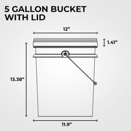 5-Gallon White Bucket Pail Container with Lid | Food Grade | Heavy-Duty Extra Durable | Metal Handles with Plastic Grip for Easy Carrying | Multi-Use | Easy Stack and Store | BPA Free