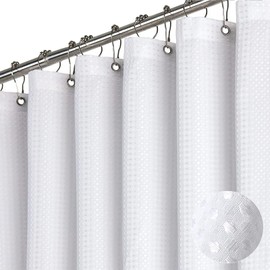 BTTN Waffle Shower Curtain, White, 180 x 180 cm, Anti-Mould, Heavy Waterproof Fabric, Textile Shower Curtain with 12 Hooks, Modern, Washable, Weighted Hem, Decorative Polyester Shower Curtain for