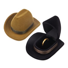 ZORZA 2Pcs Unique Cowboy Hat Jewelry Box Fashionable Velvet Ring Box Creative Jewelry Display Storage Case Vintage Ring Box for Wedding Ceremony Engagement Ring Box (Brown)
