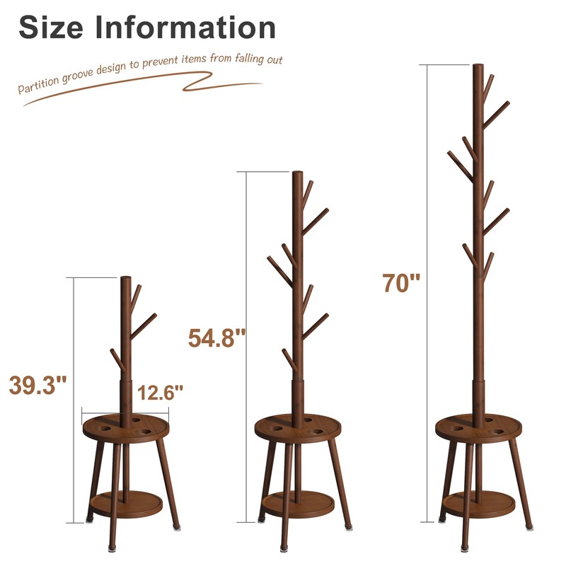 FILWH Freestanding Coat Rack with Umbrella Organizer Tray Bamboo Coat