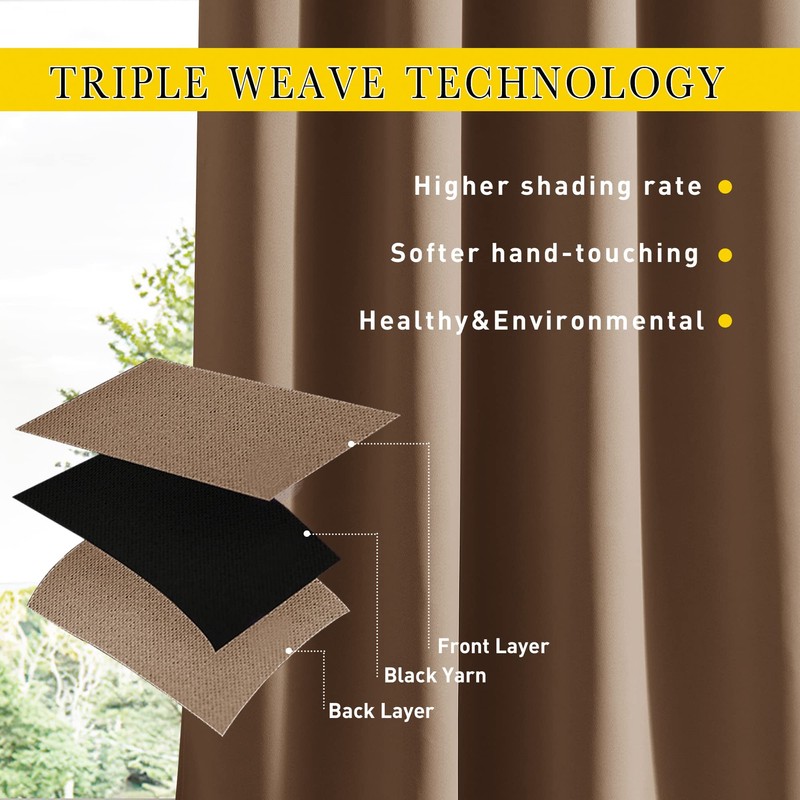 NICETOWN 2 Panels Weighted Blackout Curtains Patio Waterproof Outdoor Curtains,