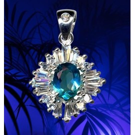 Star Blossom Square Oval Blue White Pendant Silver Pendant Real Sterling Silver 925 Zirconia Crystals Necklace Pendant Love Faith Youth Style Extravagant New Beautiful Fashionable White Clear 51017