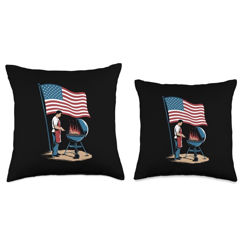 American Flag Utensil Bbq Tools Griller Pitmaster Barbecuing Throw Pillow